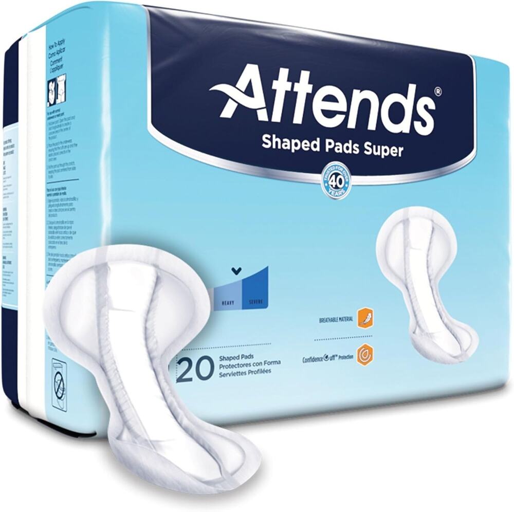 Attends Shaped Pads Adult Unisex Polymer Core Heavy Absorbency 13 x 27.2" 20 Ct
